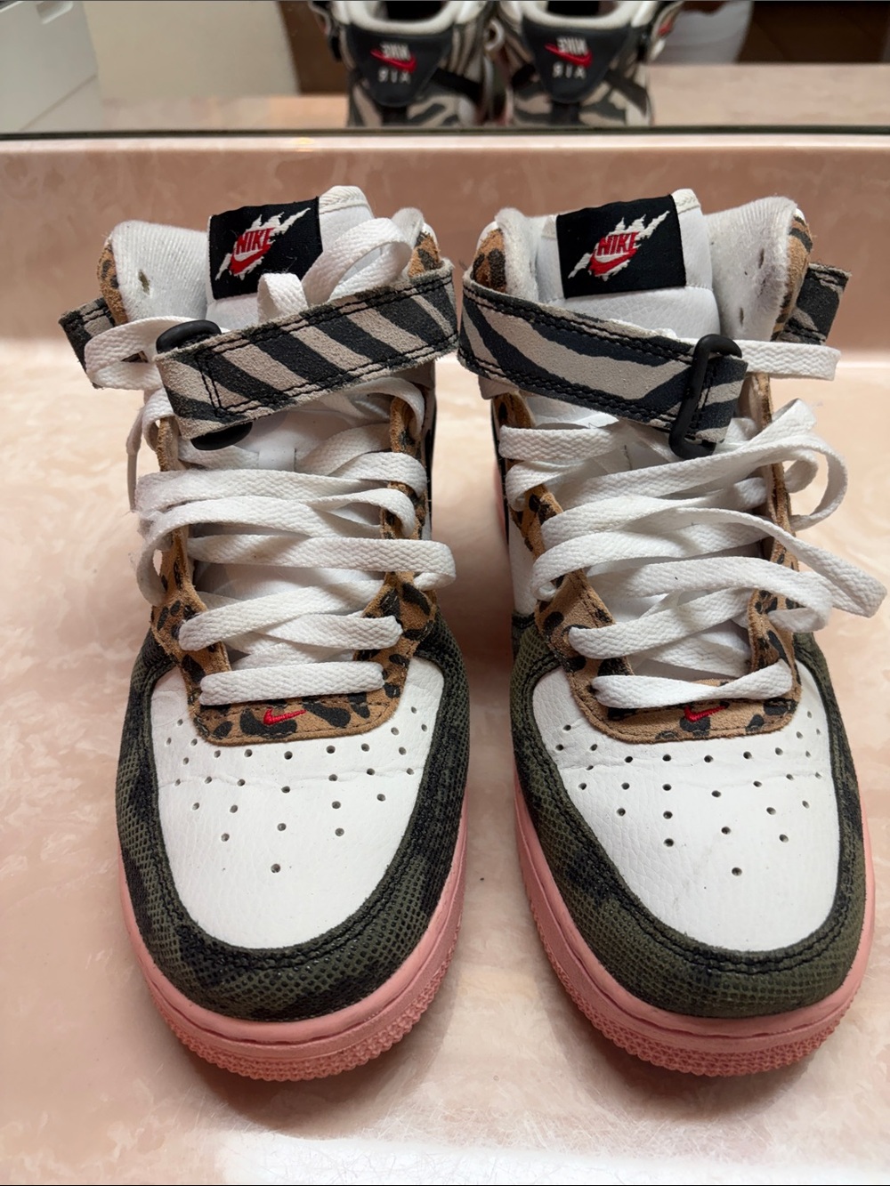 Nike White, Pink, Olive and Leopard High-Top Sneakers